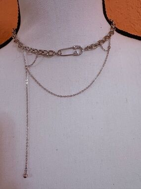 Silver Safety-Pin Multi-Layer Necklace for Women